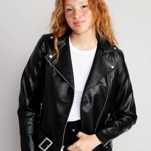NWT Old Navy Women’s S Black Faux Leather Belted Moto Biker Motorcycle Jacket S
